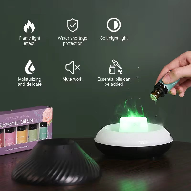Kinscoter Portable USB Volcanic Aroma Diffuser and Essential Oil Lamp with 130ml Capacity and Color Flame Night Light
