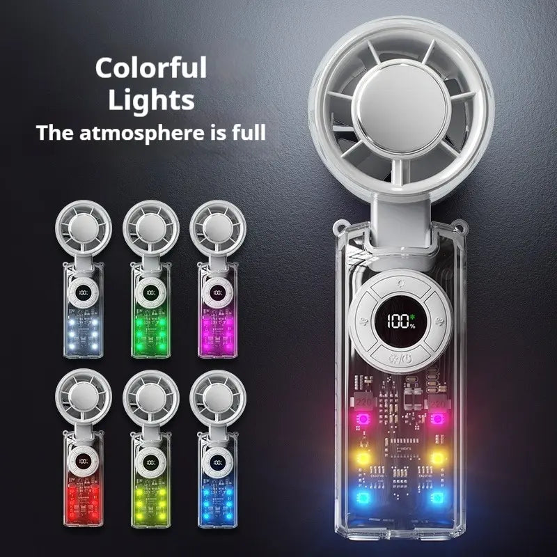 Qawtor 2026 Refrigeration Handheld Turbo Fan, 3600Mah Battery Operated, up to 12 Working Hours, 199-Level Stepless Control with Digital Display, 5-In-1 Handheld/Neck/Desktop Cooling Fan for Travel, Dorm & Office, Fathers Day Gift Portable