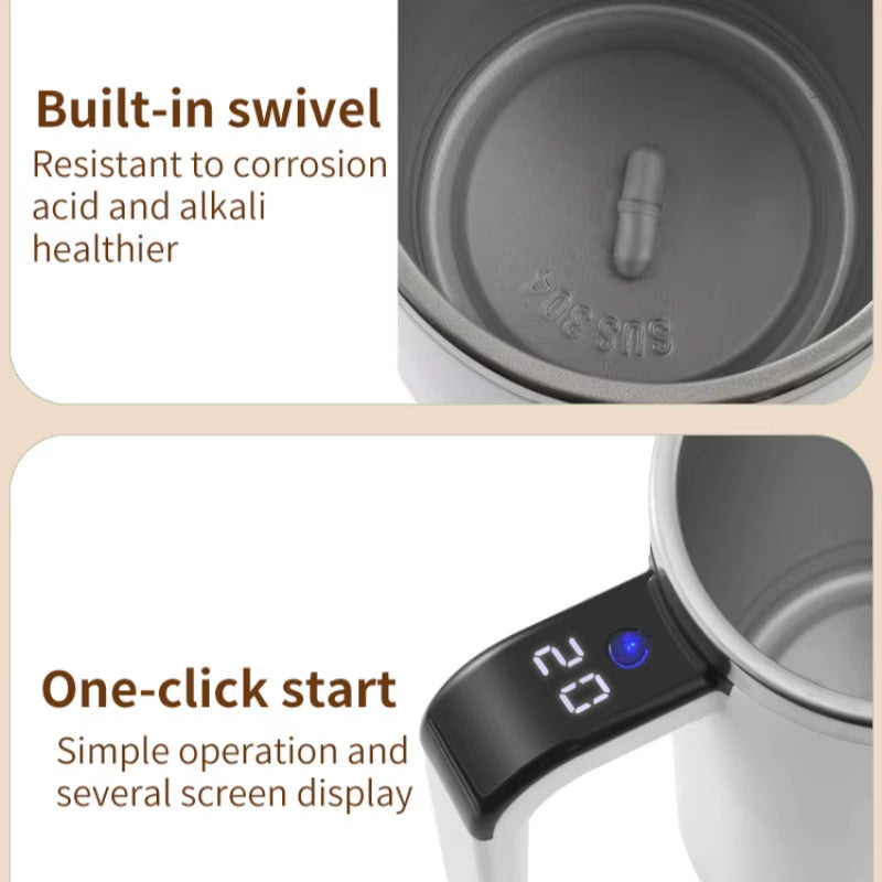 380ML Mini Electric Self-Mixing Coffee Mug - IP67 Waterproof, Food Safe, USB Rechargeable Automatic Magnetic Cup for Tea
