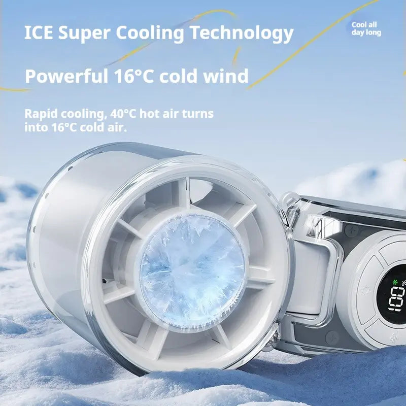 Qawtor 2026 Refrigeration Handheld Turbo Fan, 3600Mah Battery Operated, up to 12 Working Hours, 199-Level Stepless Control with Digital Display, 5-In-1 Handheld/Neck/Desktop Cooling Fan for Travel, Dorm & Office, Fathers Day Gift Portable