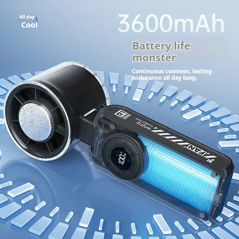 Qawtor 2026 Refrigeration Handheld Turbo Fan, 3600Mah Battery Operated, up to 12 Working Hours, 199-Level Stepless Control with Digital Display, 5-In-1 Handheld/Neck/Desktop Cooling Fan for Travel, Dorm & Office, Fathers Day Gift Portable
