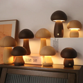 Wooden Mushroom Touch-Sensitive Night Light - Dimmable Bedside Lamp in Walnut and Beech Wood with USB Charging