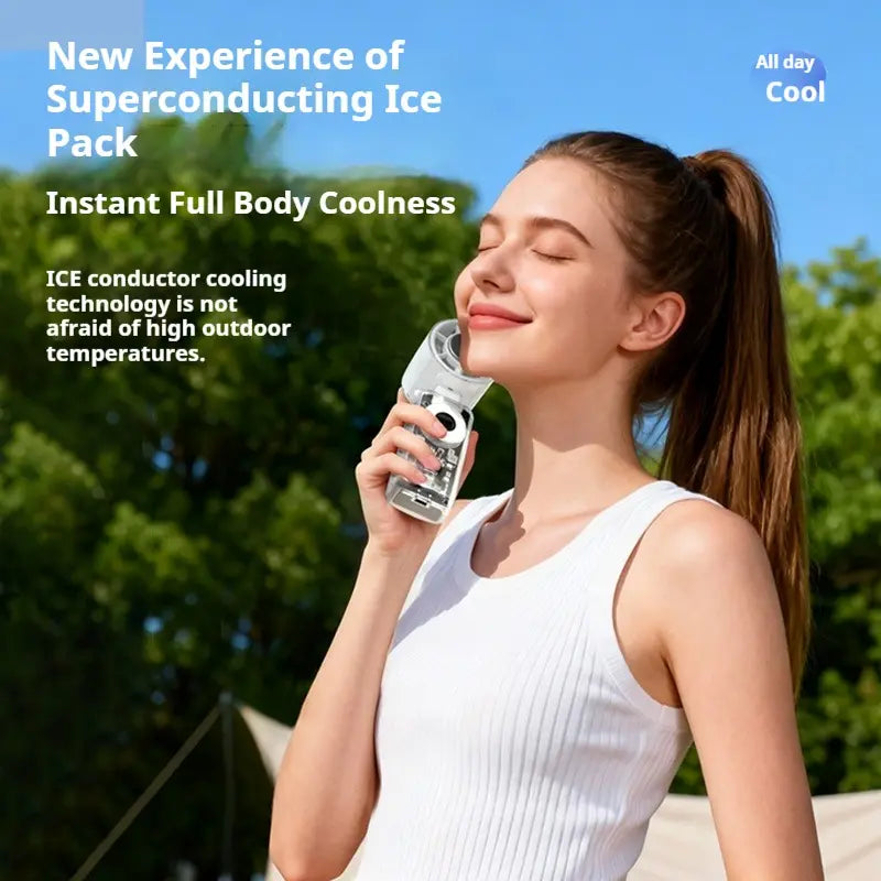 Qawtor 2026 Refrigeration Handheld Turbo Fan, 3600Mah Battery Operated, up to 12 Working Hours, 199-Level Stepless Control with Digital Display, 5-In-1 Handheld/Neck/Desktop Cooling Fan for Travel, Dorm & Office, Fathers Day Gift Portable