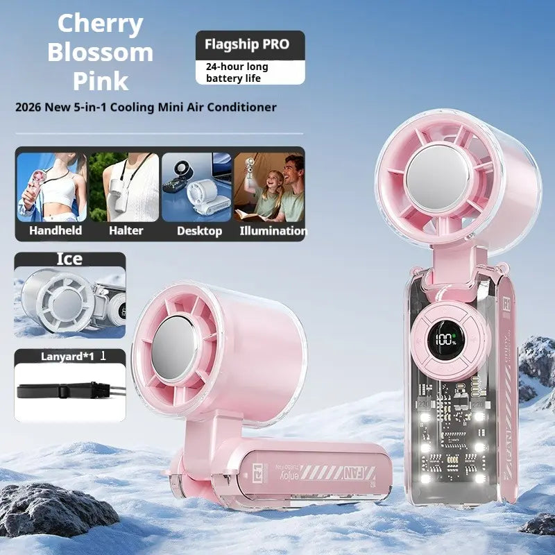 Qawtor 2026 Refrigeration Handheld Turbo Fan, 3600Mah Battery Operated, up to 12 Working Hours, 199-Level Stepless Control with Digital Display, 5-In-1 Handheld/Neck/Desktop Cooling Fan for Travel, Dorm & Office, Fathers Day Gift Portable